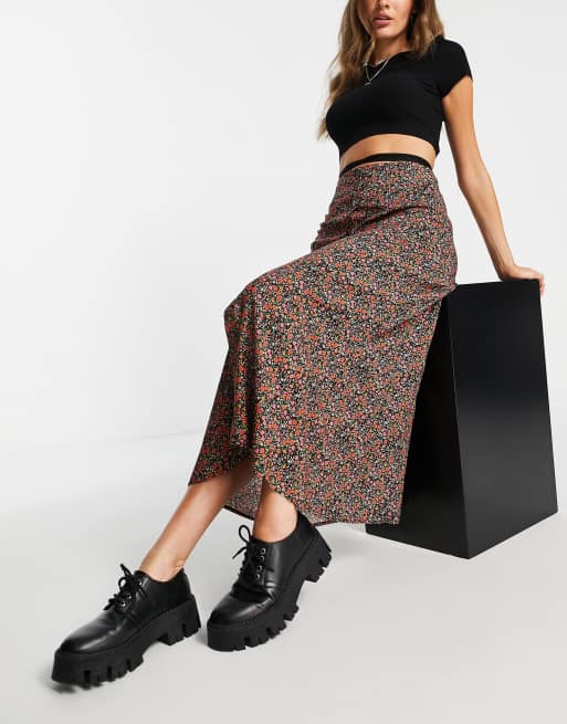 Topshop grunge floral midi skirt in multi | ASOS