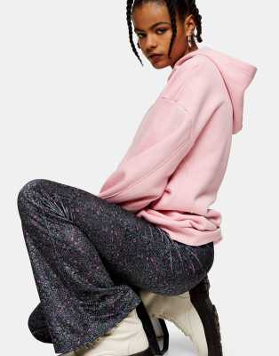 Topshop Grunge Floral Velvet Flares In Multi-brown