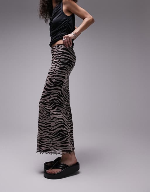 Topshop - Grunge-inspireret midinederdel med blonder og grønt og sort zebraprint i mesh 