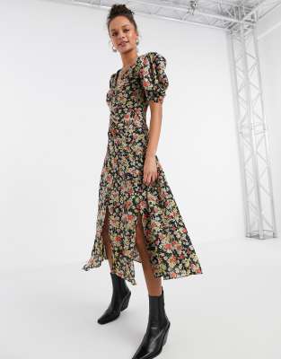 TOPSHOP GRUNGE MIDI DRESS IN FLORAL PRINT-MULTI,10I16TMUL