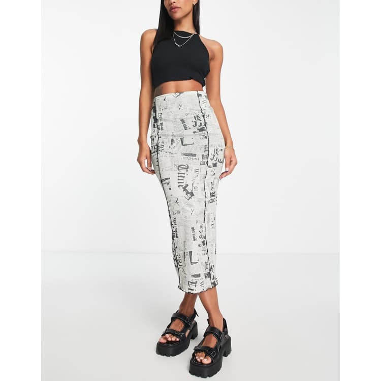 Topshop grunge newspaper print midi skirt in black and white | ASOS