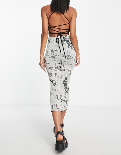 Topshop grunge newspaper print midi skirt in black and white | ASOS