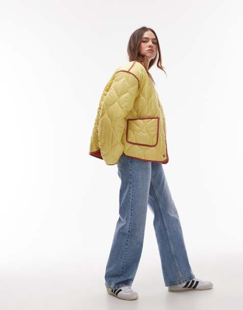 Topshop – Gul jacka med kontrastfärgat, quiltat foder - view 1