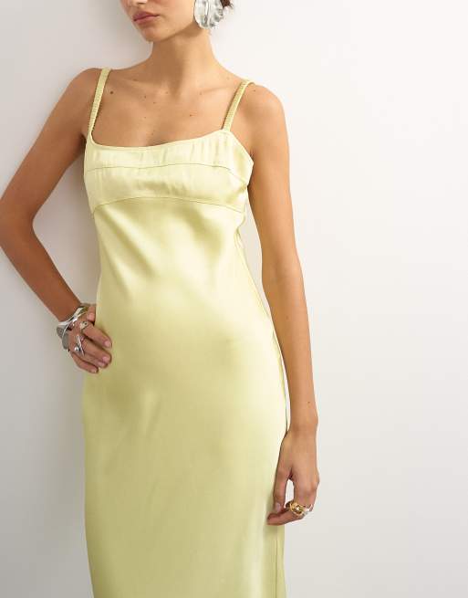 Topshop - Gul maxikjole med sømdetaljer og stropper i satin, 4 af 8