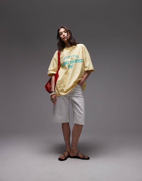 Topshop - Gul oversized T-shirt med grafisk 'Saint Tropez'-print i jersey - view 1