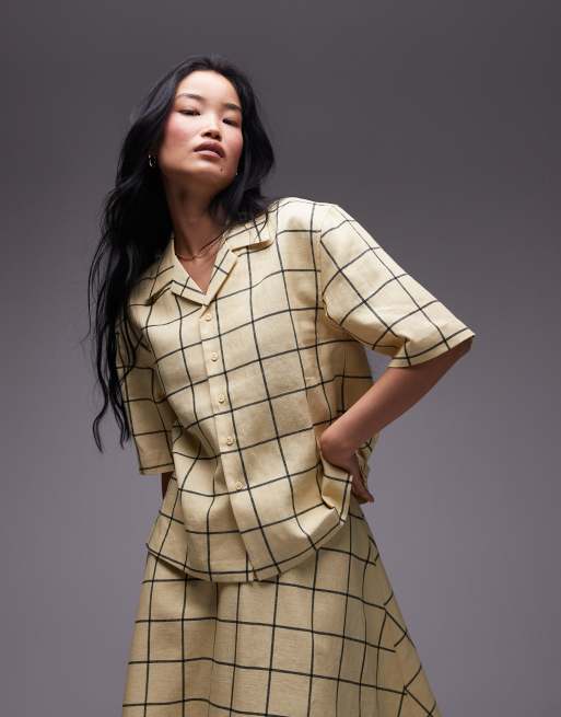 Topshop - Gul resort-skjorte med gittertern