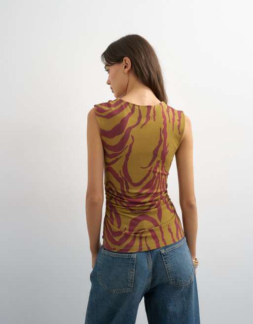 Topshop - Gul tanktop med perler og abstrakt print, 3 af 4