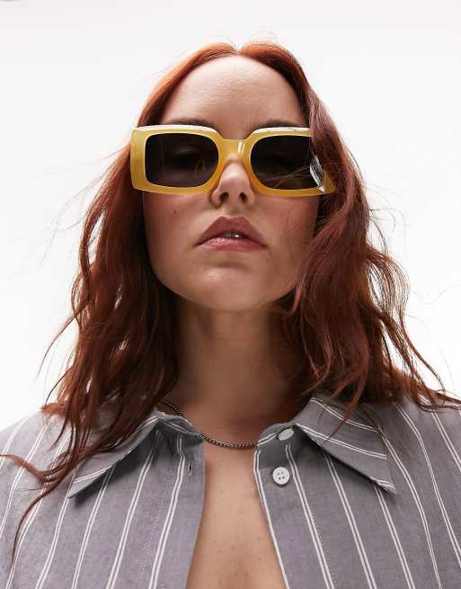 Topshop – Gula solglasögon med grova, rektangulära bågar, 4 av 4