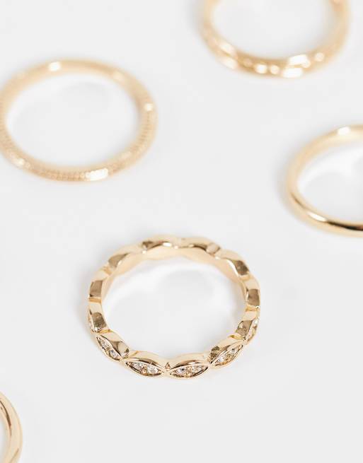 Topshop – Guldfärgade ringar med rosa kristall, 6-pack, 2 av 4