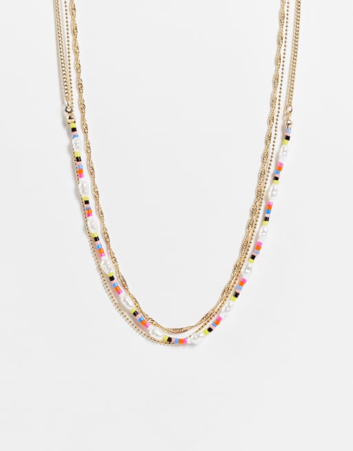 Topshop – Guldfärgat chokerhalsband i flera rader med pärlor
