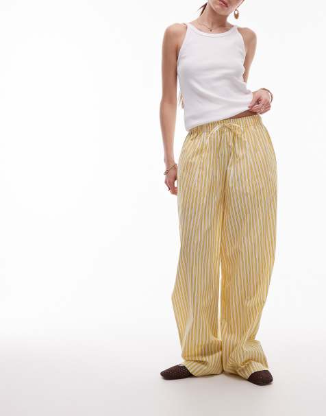 Topshop - Gule og stribede pull on-bukser i poplin med vide ben - view 1