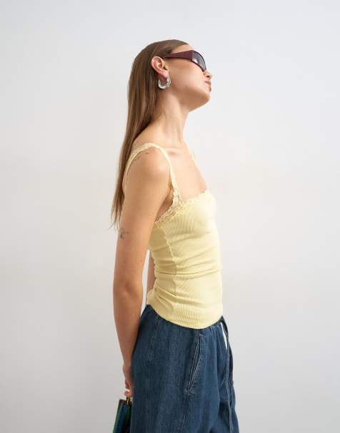 Topshop – Gult linne med spetskant - view 1