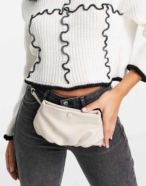 Topshop – Gürteltasche in Steingrau im Scrunchie-Look