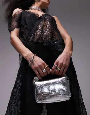 Gwen puffy grab bag with diamante handle in silver