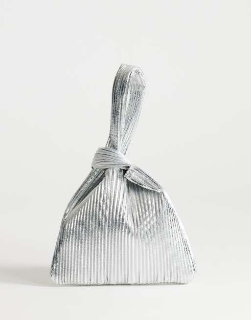Topshop - Gwyn - Borsa a mano color argento a coste