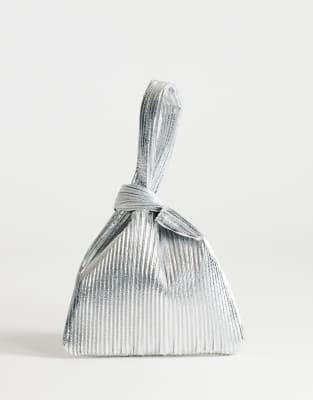 Gwyn - Gerippte Handtasche in Silber Silber One Size