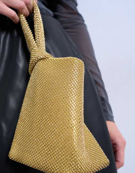 Topshop Gwyn small embellished knot grab bag in gold, 4 of 4