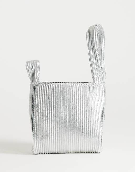 Topshop – Gwyn – Srebrna prążkowana torebka do ręki, 4 z 4