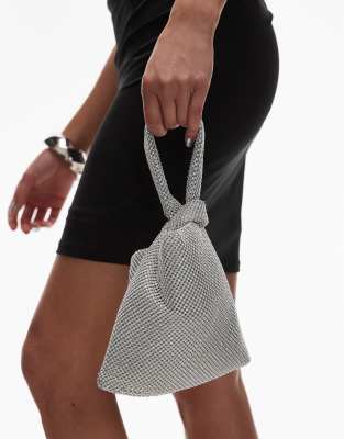 Topshop – Gwyn – Verzierte Handtasche in Silber mit Knotendetail - view 1