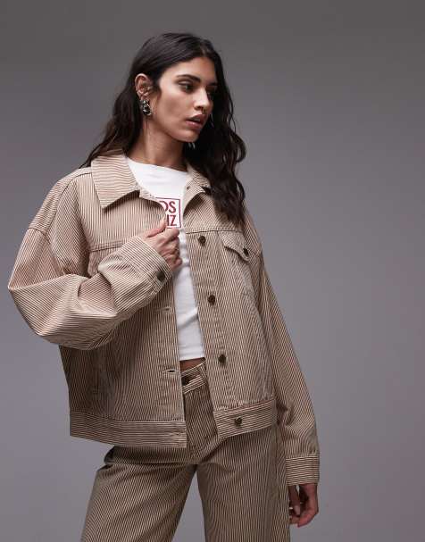 Topshop - Gyldenbrun denimjakke med striber - view 1