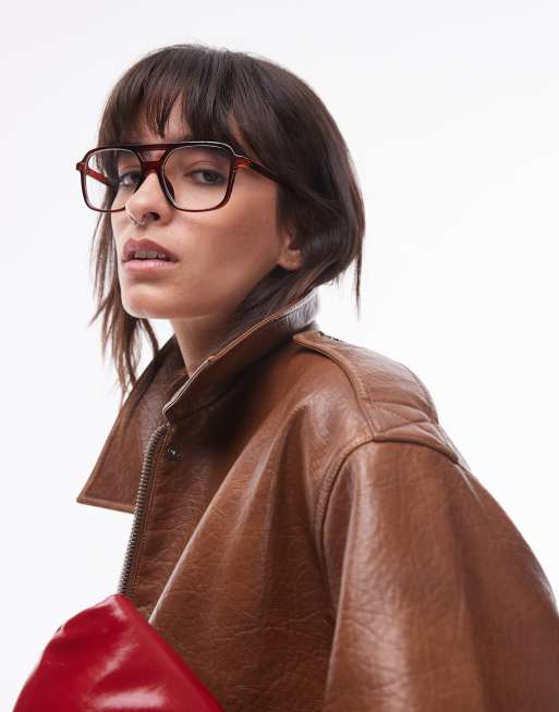 Topshop - Gyldenbrun og oversized bomber-jakke i imiteret læder, 3 af 4