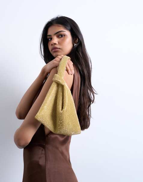 Topshop Gywn embellished knot grab bag in gold - view 1