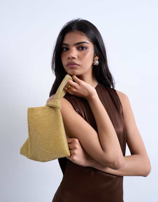 Topshop Gywn embellished knot grab bag in gold
