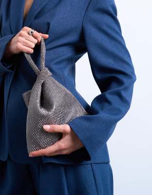 Topshop - Gywn - Verzierte Handtasche in Zinn mit Knotendetail-Silber
