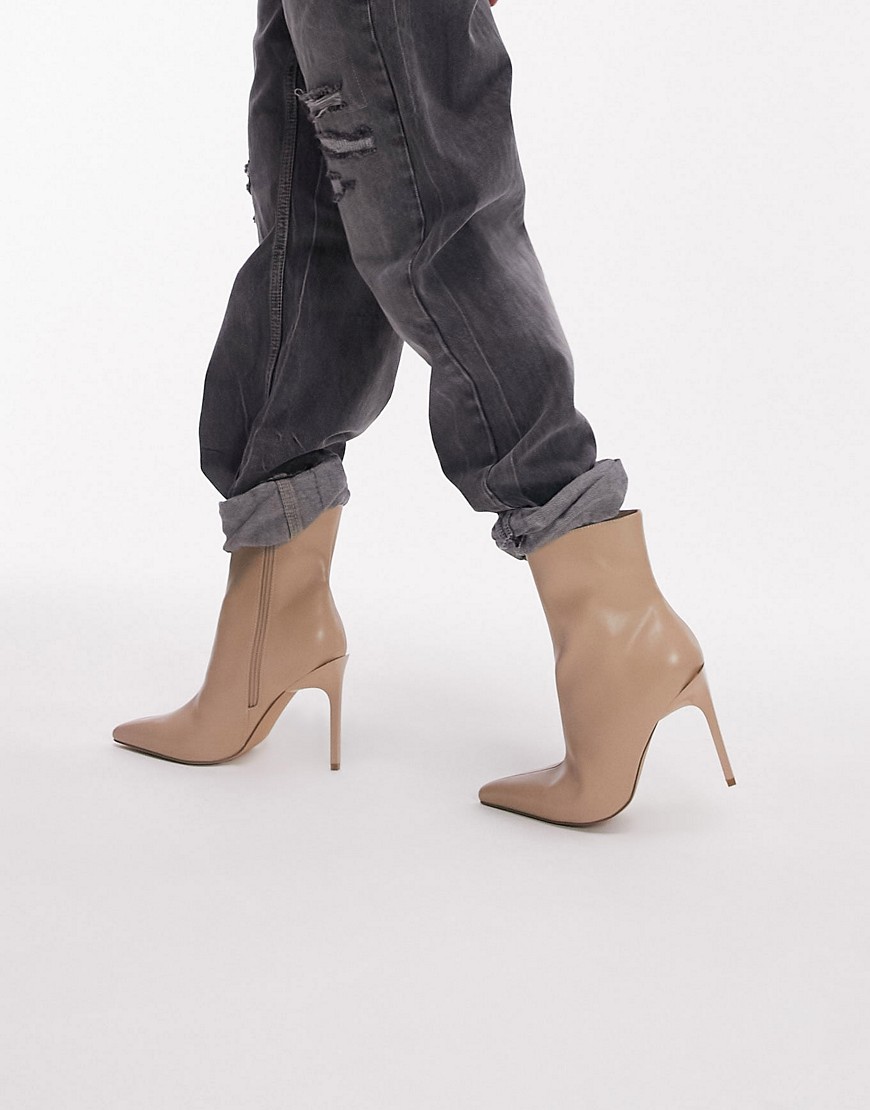 Topshop Hailey high heel point boot in nude-Neutral