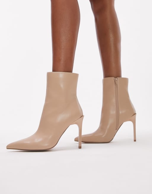 Topshop Hailey Stivali a punta con tacco alto a pianta larga color carne