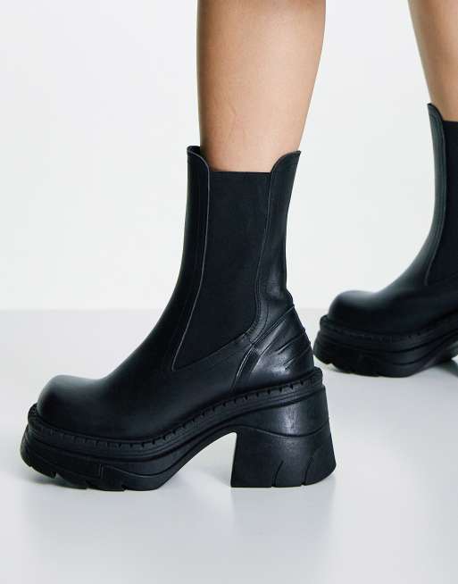 Topshop - Haiti - Bottines Chelsea chunky en cuir à talon - Noir , 2 de 4