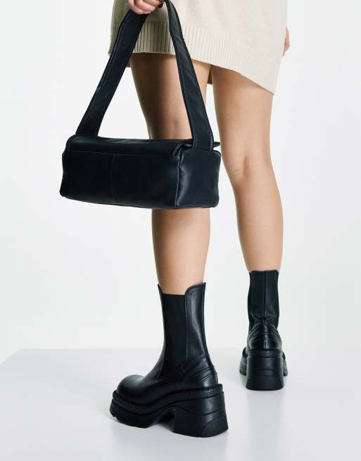 Topshop - Haiti - Chunky Chelsea-støvler med hæl i sort læder , 3 af 4