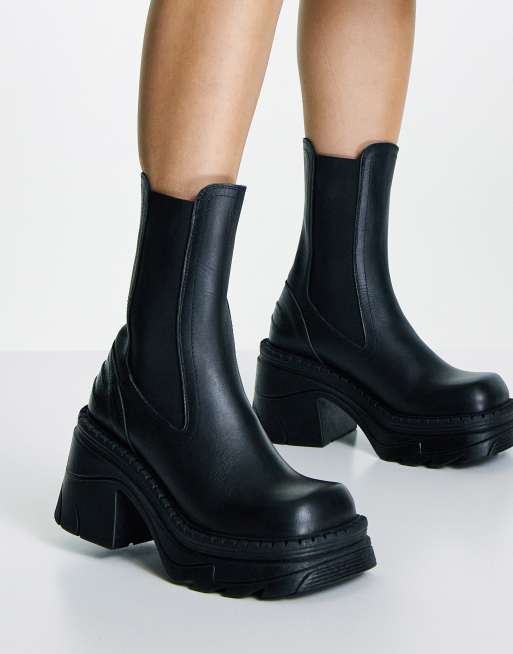 Topshop Haiti leather chunky heeled Chelsea boots in black , 4 of 4