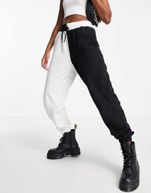Topshop half and half design jogger in monochrome