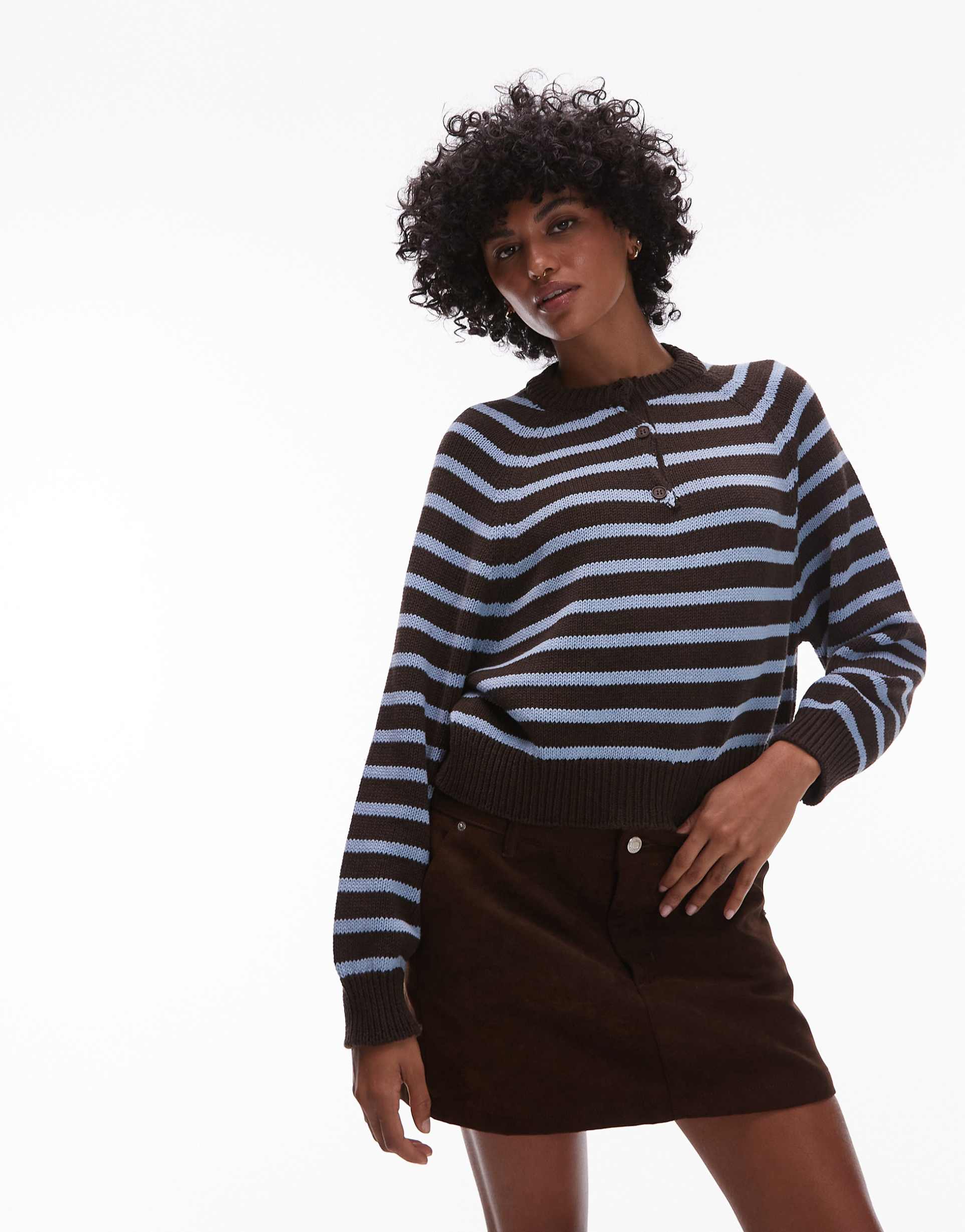 topshop half placket sweater in stripe