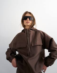 Half zip bomber co ord in brown
