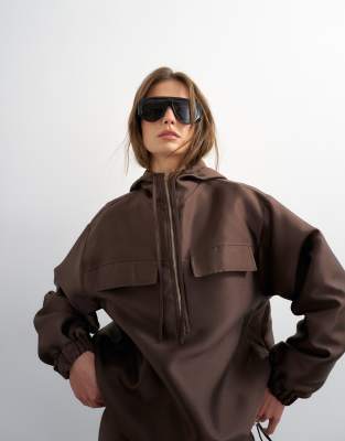 Topshop Half Zip Bomber Jacket In Brown