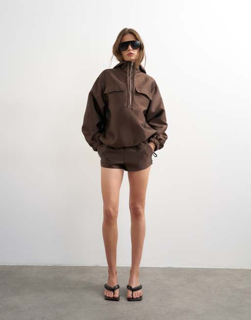 Topshop half zip bomber jacket in brown - part of a set | ASOS