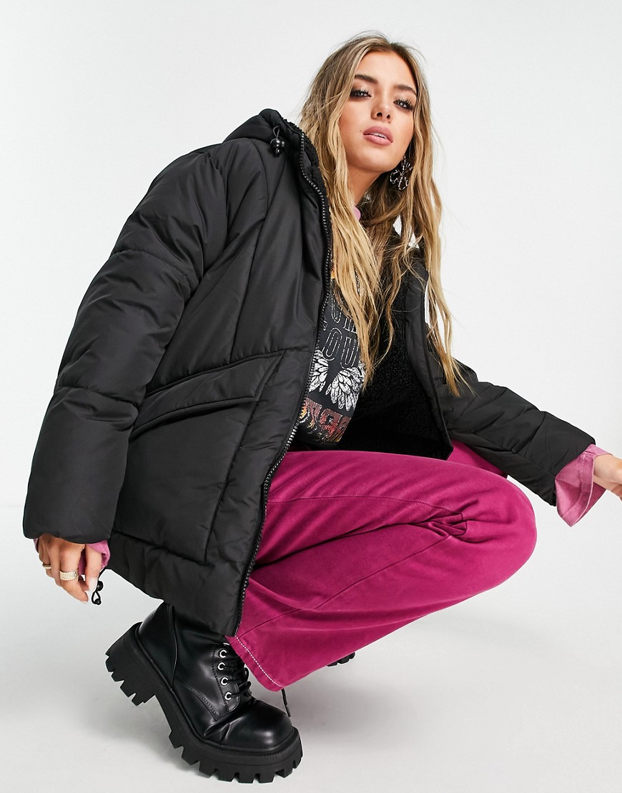 Rijden Verfijnen Ja Topshop - Mid-length quilted jacket with borg-lined hood in black - ASOS NL  | StyleSearch