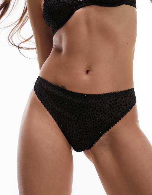 Topshop Hallie flocked animal brazilian briefs in black