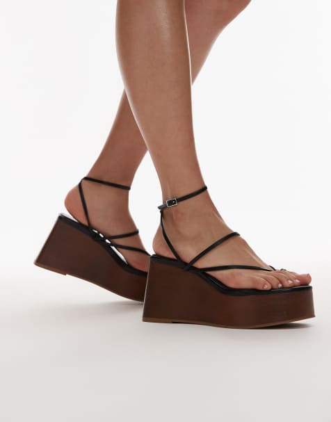 Topshop Hallie strappy wedges in black - view 1