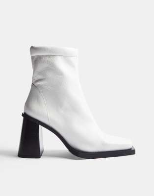 Topshop Hally Square Toe Mid Heel Boot In White | ASOS