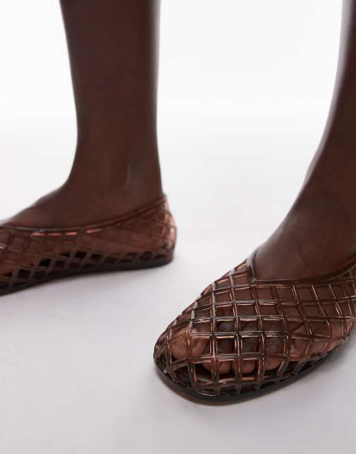 Topshop - Halo - Chokoladebrune jelly-sko med gitterdesign, 3 af 4