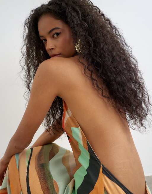 Topshop halter backless maxi dress in abstract stripe, 4 of 4