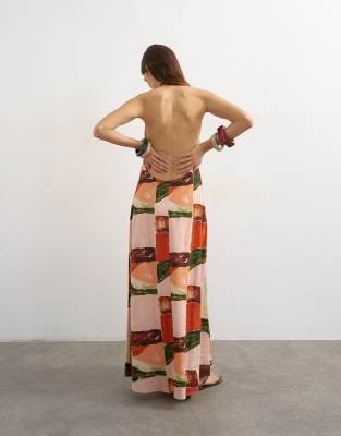 Topshop halter backless maxi in abstract print