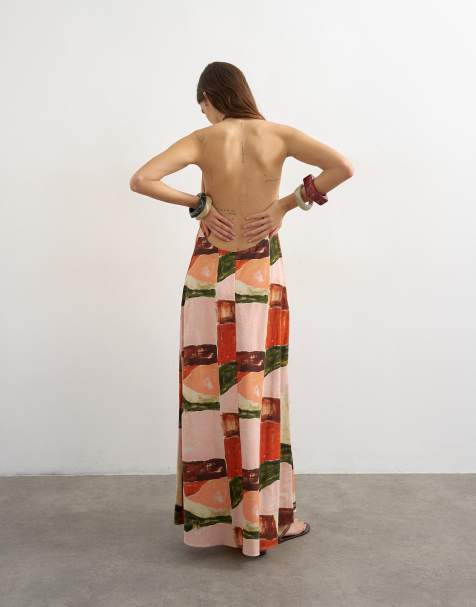 Topshop halter backless maxi in abstract print - view 1
