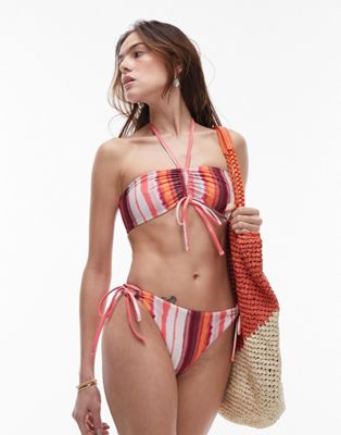 Topshop halter bikini top in abstract pink stripe-Multi