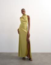 Topshop halter cowl maxi dress in lime
