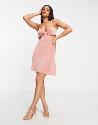 Topshop Halter Cut Out Slinky Mini Dress In Minky Pink