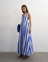 Topshop halter deep hem maxi trapeze dress in blue stripe